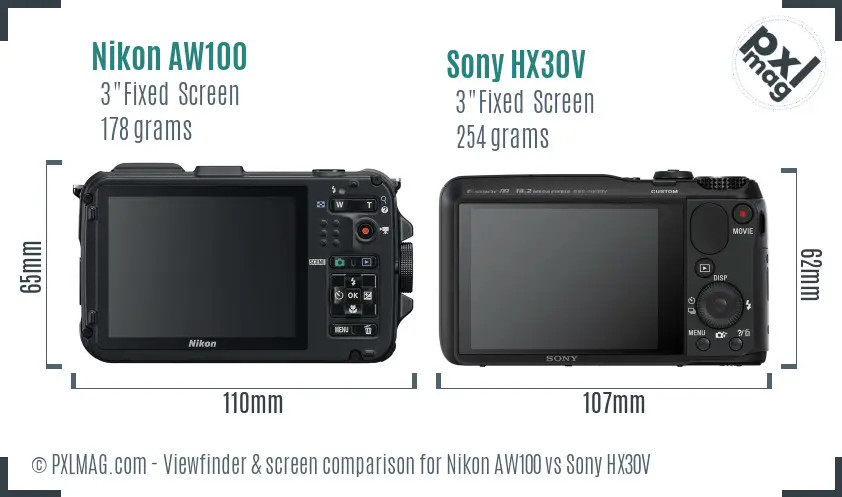 Nikon AW100 vs Sony HX30V Screen and Viewfinder comparison