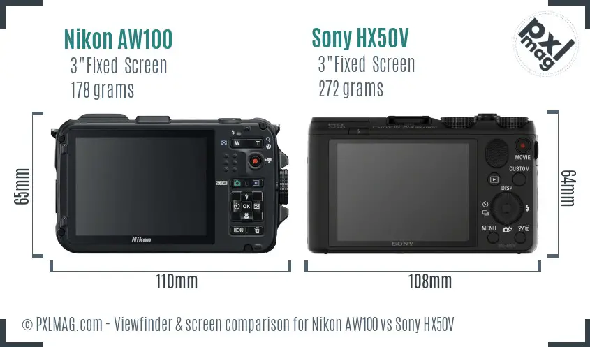 Nikon AW100 vs Sony HX50V Screen and Viewfinder comparison