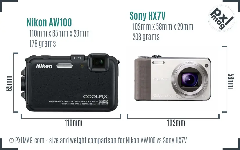 Nikon AW100 vs Sony HX7V size comparison Nikon AW100 vs Sony HX7V size comparison
