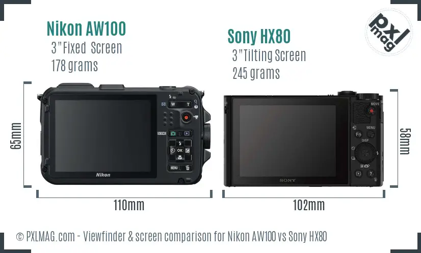 Nikon AW100 vs Sony HX80 Screen and Viewfinder comparison