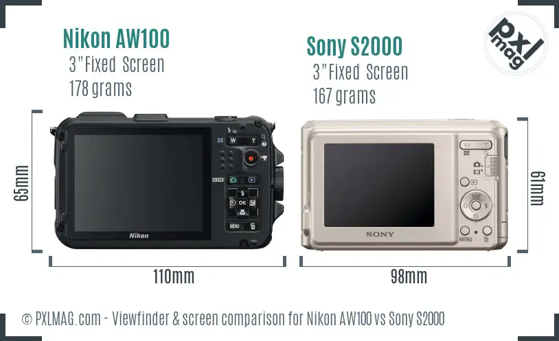 Nikon AW100 vs Sony S2000 Screen and Viewfinder comparison