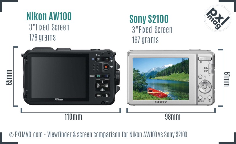 Nikon AW100 vs Sony S2100 Screen and Viewfinder comparison