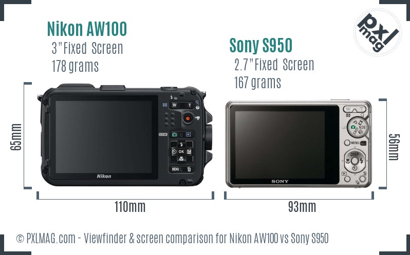 Nikon AW100 vs Sony S950 Screen and Viewfinder comparison
