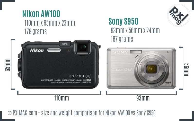 Nikon AW100 vs Sony S950 size comparison
