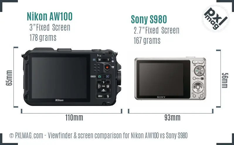 Nikon AW100 vs Sony S980 Screen and Viewfinder comparison Nikon AW100 vs Sony S980 Screen and Viewfinder comparison
