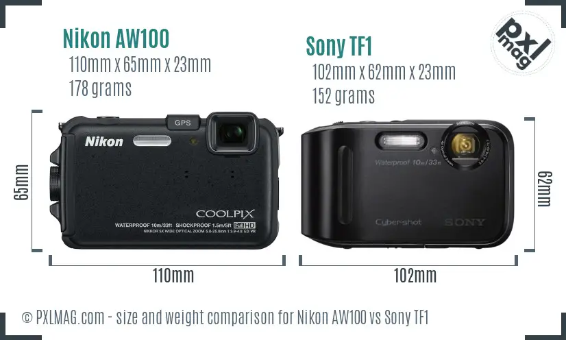 Nikon AW100 vs Sony TF1 size comparison Nikon AW100 vs Sony TF1 size comparison