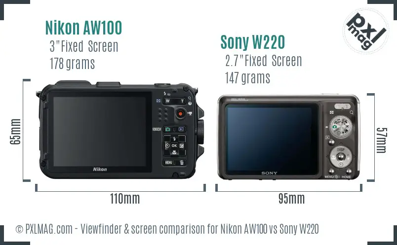 Nikon AW100 vs Sony W220 Screen and Viewfinder comparison