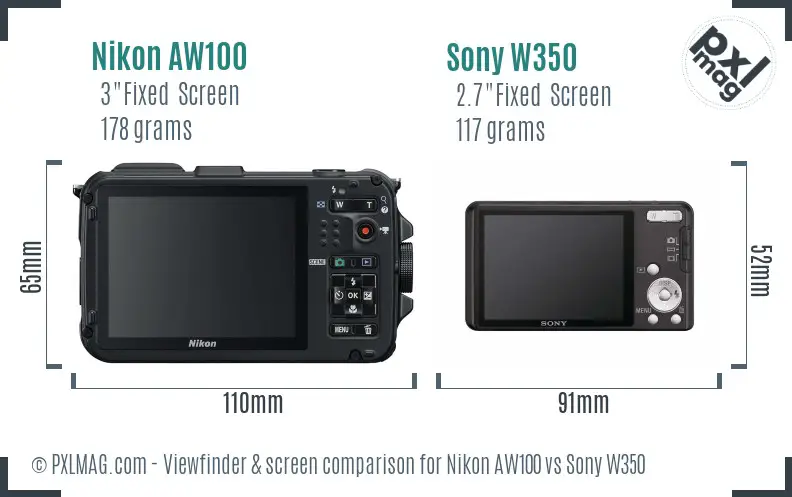 Nikon AW100 vs Sony W350 Screen and Viewfinder comparison