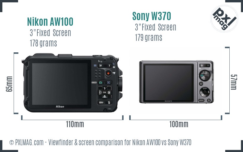 Nikon AW100 vs Sony W370 Screen and Viewfinder comparison