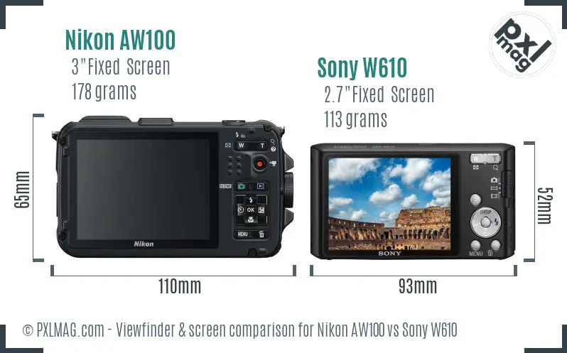 Nikon AW100 vs Sony W610 Screen and Viewfinder comparison Nikon AW100 vs Sony W610 Screen and Viewfinder comparison