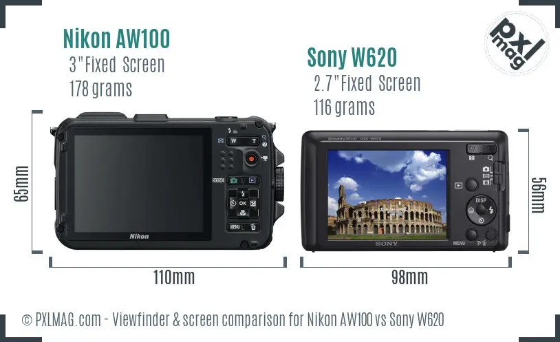 Nikon AW100 vs Sony W620 Screen and Viewfinder comparison