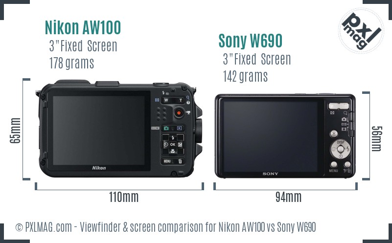 Nikon AW100 vs Sony W690 Screen and Viewfinder comparison