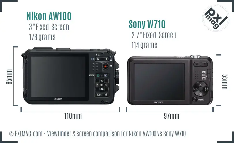 Nikon AW100 vs Sony W710 Screen and Viewfinder comparison