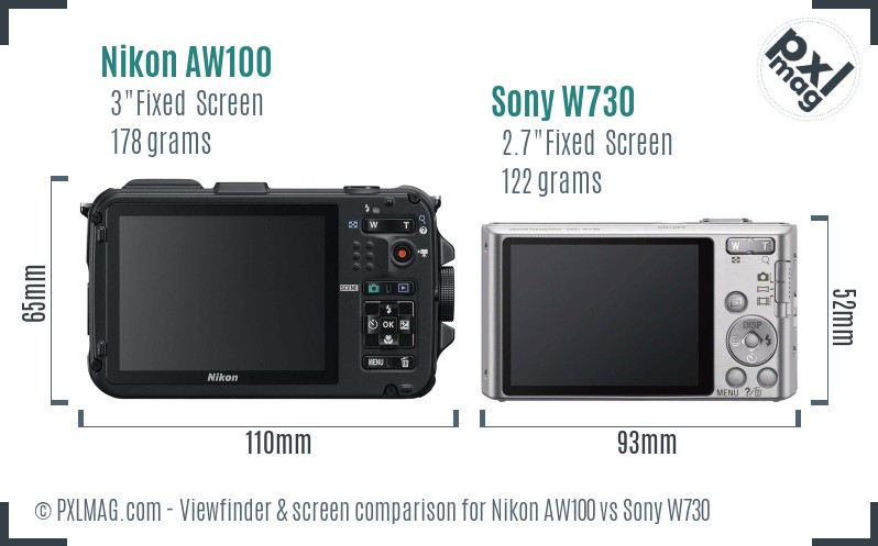 Nikon AW100 vs Sony W730 Screen and Viewfinder comparison