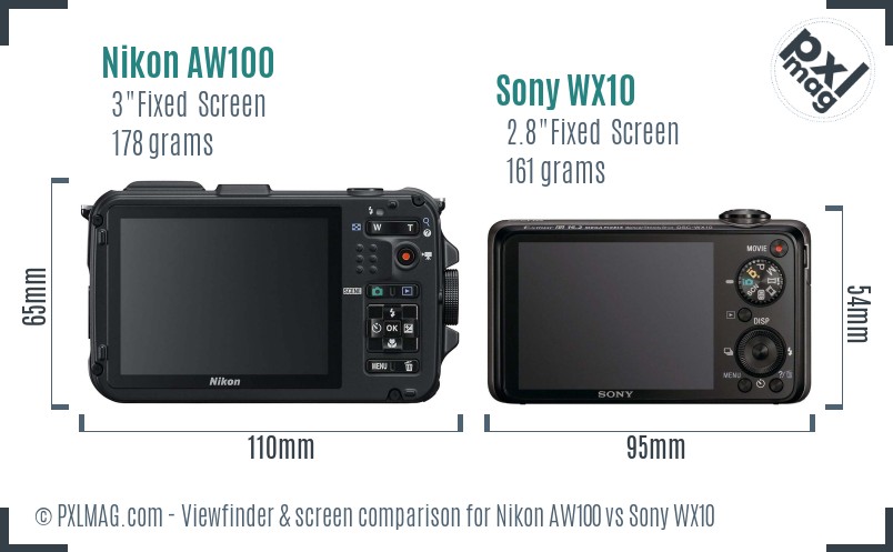 Nikon AW100 vs Sony WX10 Screen and Viewfinder comparison