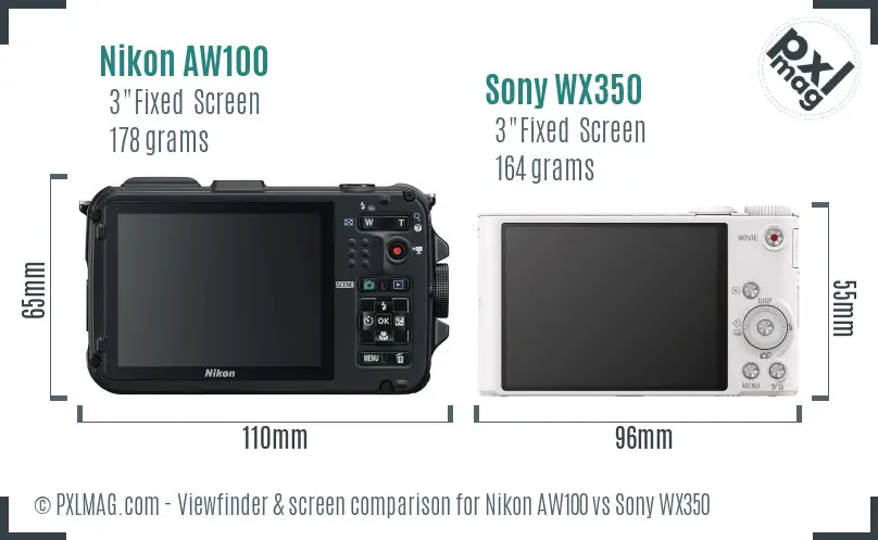 Nikon AW100 vs Sony WX350 Screen and Viewfinder comparison