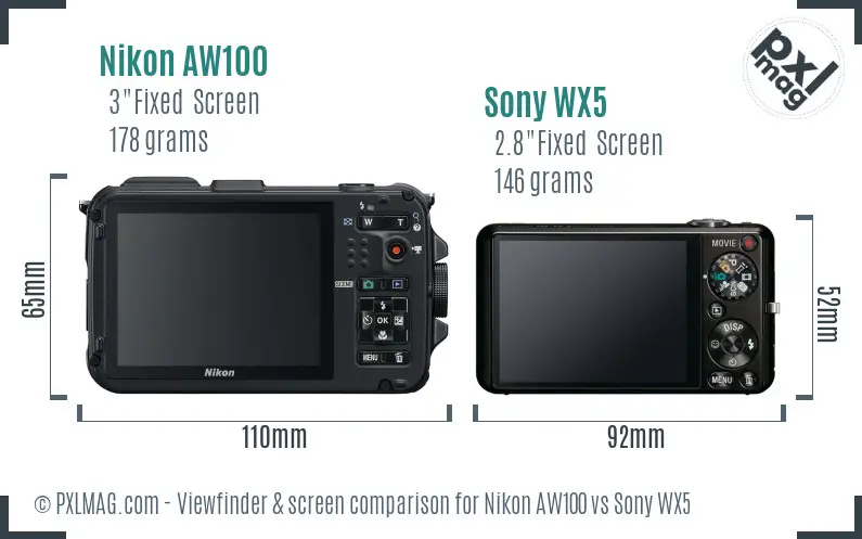 Nikon AW100 vs Sony WX5 Screen and Viewfinder comparison