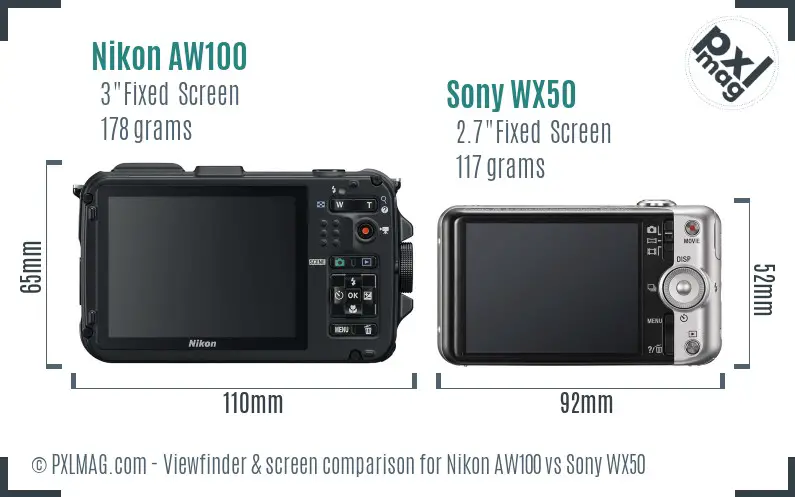 Nikon AW100 vs Sony WX50 Screen and Viewfinder comparison