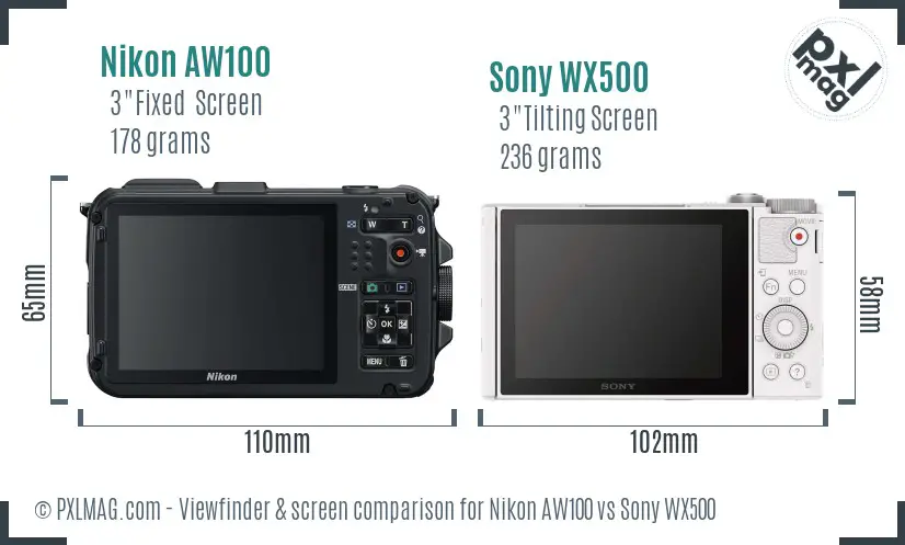 Nikon AW100 vs Sony WX500 Screen and Viewfinder comparison
