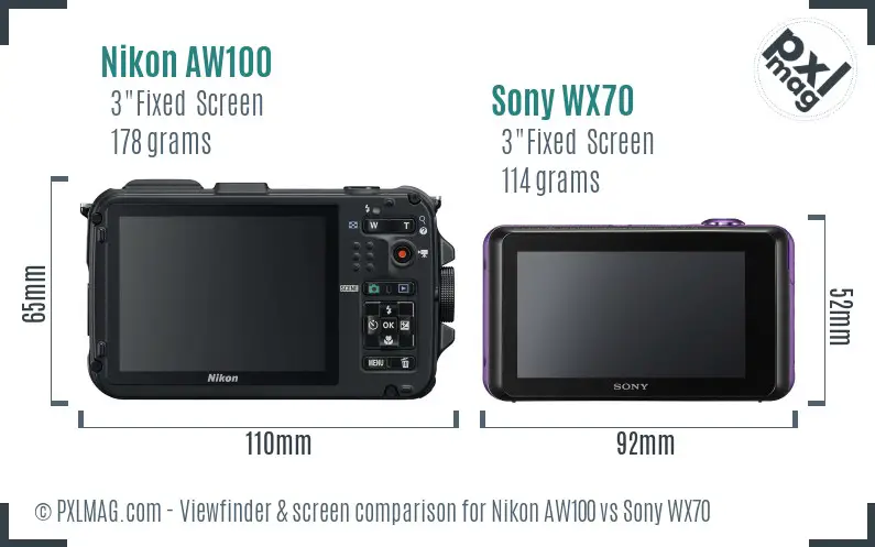 Nikon AW100 vs Sony WX70 Screen and Viewfinder comparison