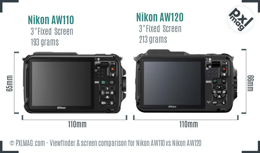 Nikon AW110 vs Nikon AW120 Screen and Viewfinder comparison