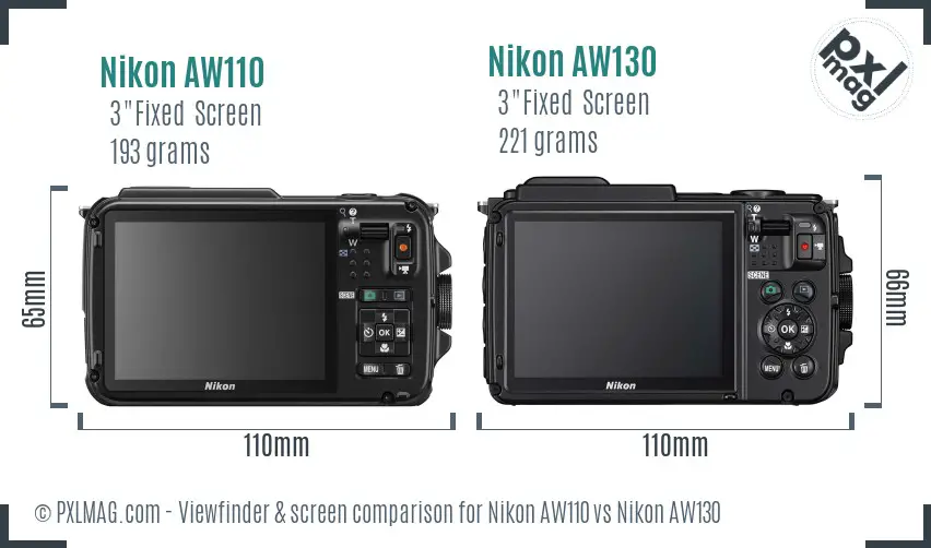 Nikon AW110 vs Nikon AW130 Screen and Viewfinder comparison