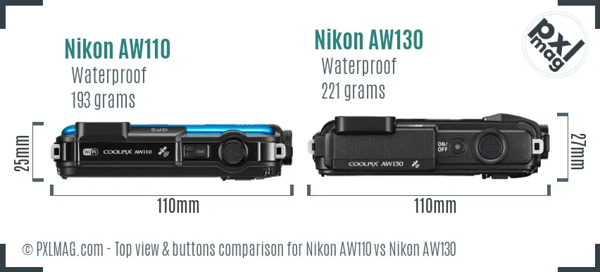 Nikon AW110 vs Nikon AW130 top view buttons comparison