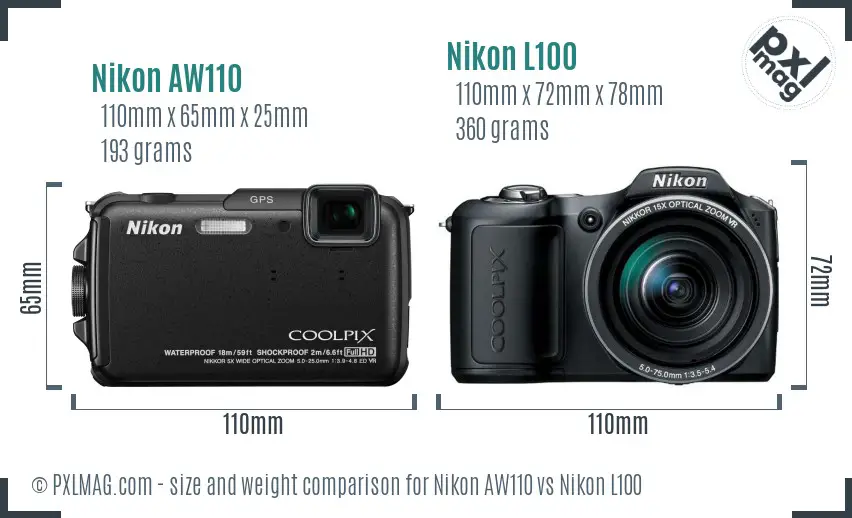Nikon AW110 vs Nikon L100 size comparison Nikon AW110 vs Nikon L100 size comparison