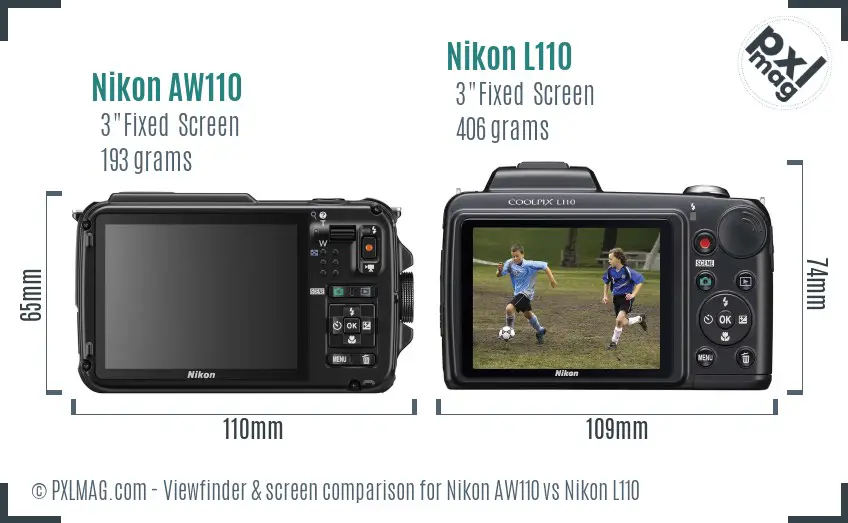 Nikon AW110 vs Nikon L110 Screen and Viewfinder comparison