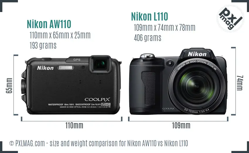 Nikon AW110 vs Nikon L110 size comparison Nikon AW110 vs Nikon L110 size comparison