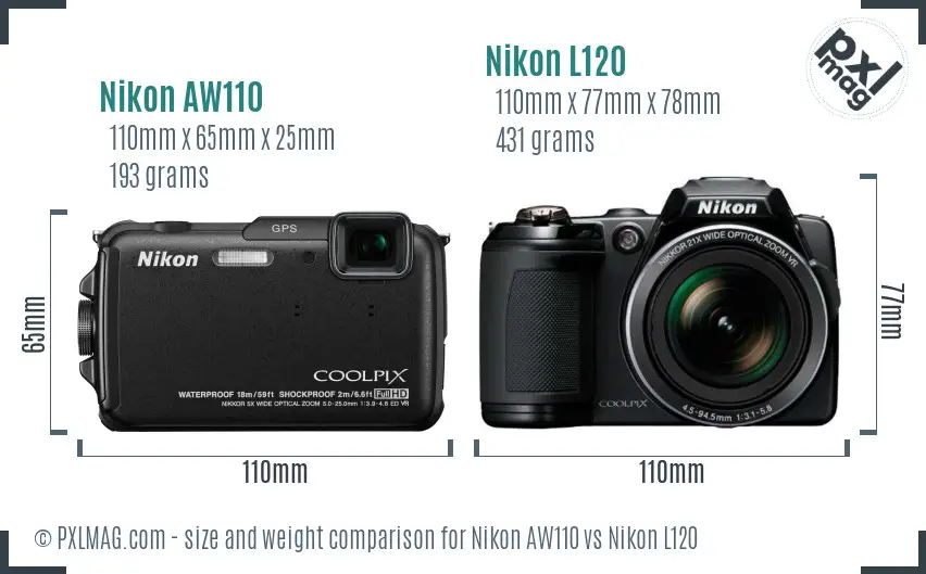 Nikon AW110 vs Nikon L120 size comparison Nikon AW110 vs Nikon L120 size comparison