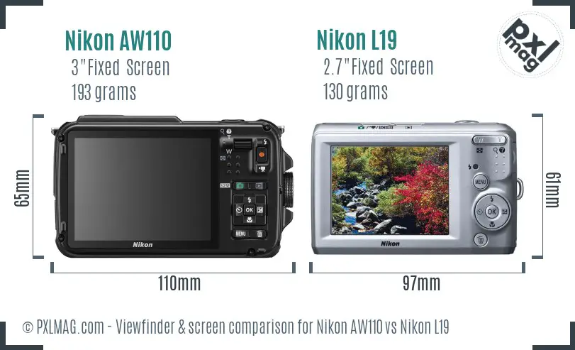 Nikon AW110 vs Nikon L19 Screen and Viewfinder comparison