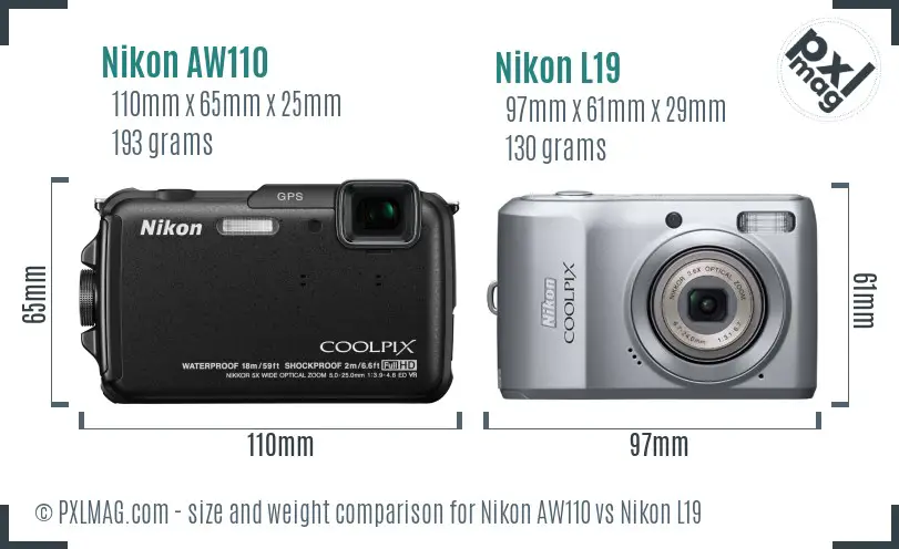 Nikon AW110 vs Nikon L19 size comparison