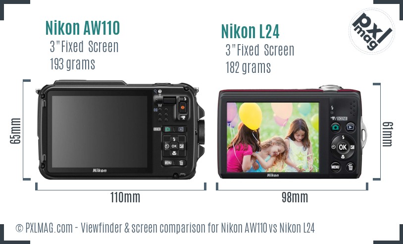 Nikon AW110 vs Nikon L24 Screen and Viewfinder comparison