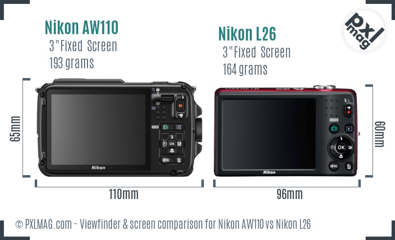 Nikon AW110 vs Nikon L26 Screen and Viewfinder comparison
