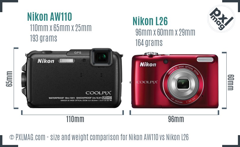 Nikon AW110 vs Nikon L26 size comparison Nikon AW110 vs Nikon L26 size comparison