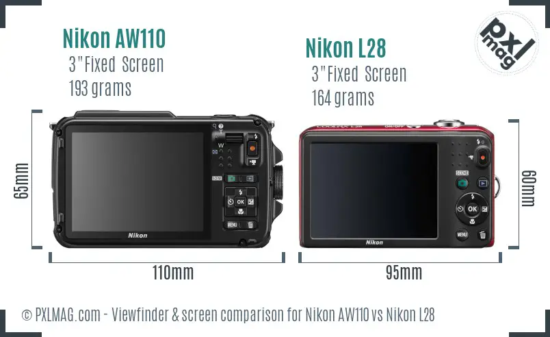 Nikon AW110 vs Nikon L28 Screen and Viewfinder comparison