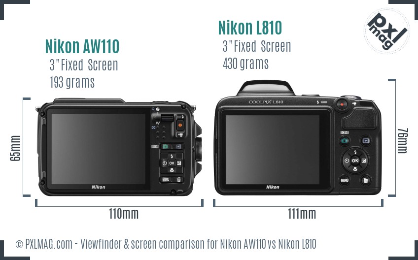 Nikon AW110 vs Nikon L810 Screen and Viewfinder comparison