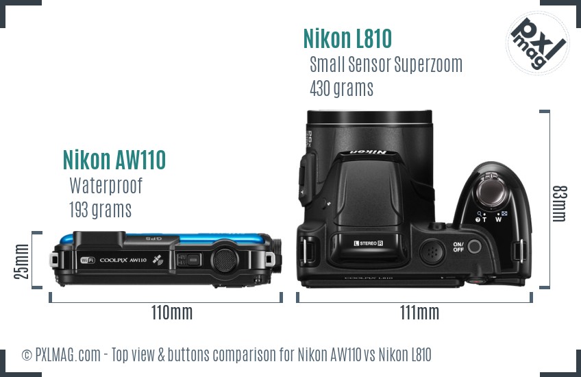 Nikon AW110 vs Nikon L810 top view buttons comparison