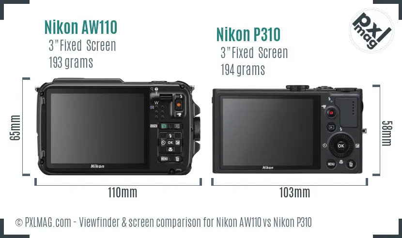 Nikon AW110 vs Nikon P310 Screen and Viewfinder comparison