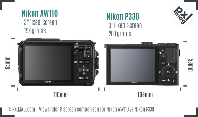 Nikon AW110 vs Nikon P330 Screen and Viewfinder comparison