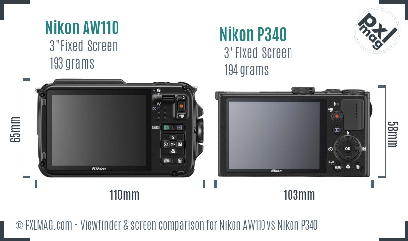 Nikon AW110 vs Nikon P340 Screen and Viewfinder comparison