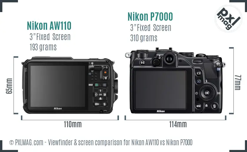 Nikon AW110 vs Nikon P7000 Screen and Viewfinder comparison