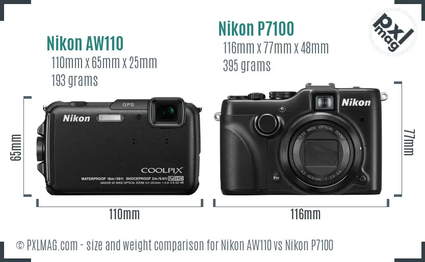 Nikon AW110 vs Nikon P7100 size comparison Nikon AW110 vs Nikon P7100 size comparison