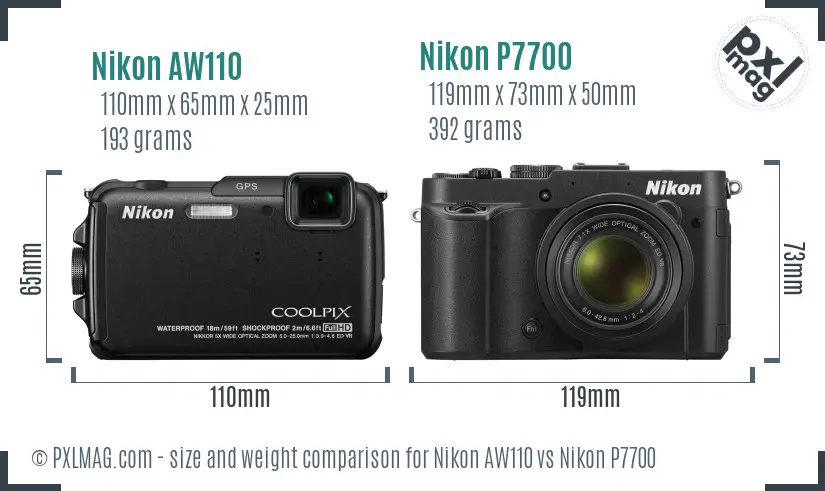 Nikon AW110 vs Nikon P7700 size comparison Nikon AW110 vs Nikon P7700 size comparison