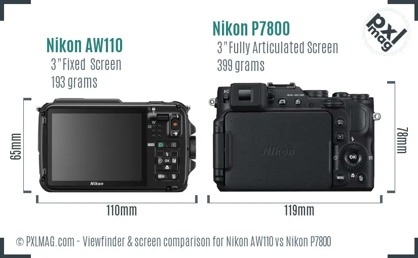 Nikon AW110 vs Nikon P7800 Screen and Viewfinder comparison Nikon AW110 vs Nikon P7800 Screen and Viewfinder comparison