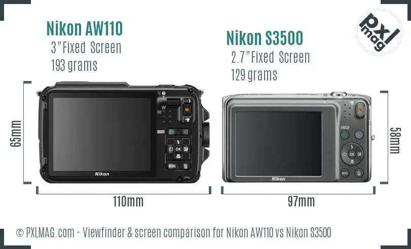 Nikon AW110 vs Nikon S3500 Screen and Viewfinder comparison Nikon AW110 vs Nikon S3500 Screen and Viewfinder comparison