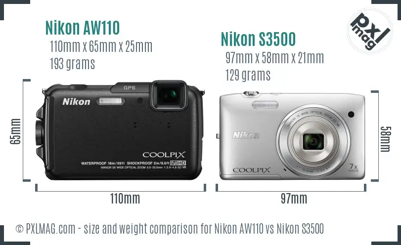 Nikon AW110 vs Nikon S3500 size comparison Nikon AW110 vs Nikon S3500 size comparison