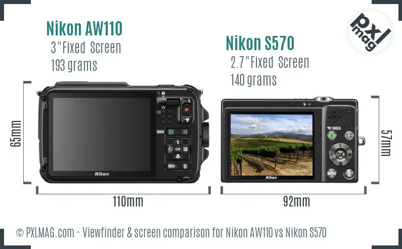 Nikon AW110 vs Nikon S570 Screen and Viewfinder comparison