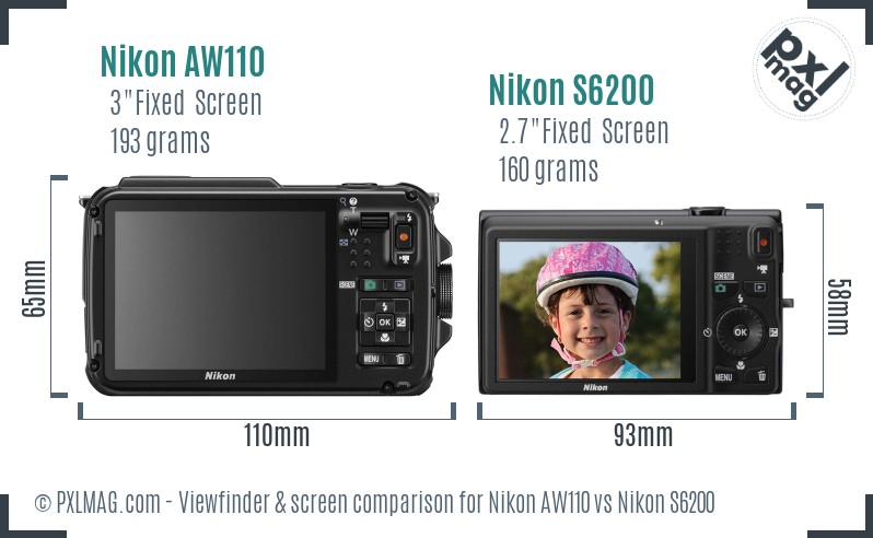 Nikon AW110 vs Nikon S6200 Screen and Viewfinder comparison